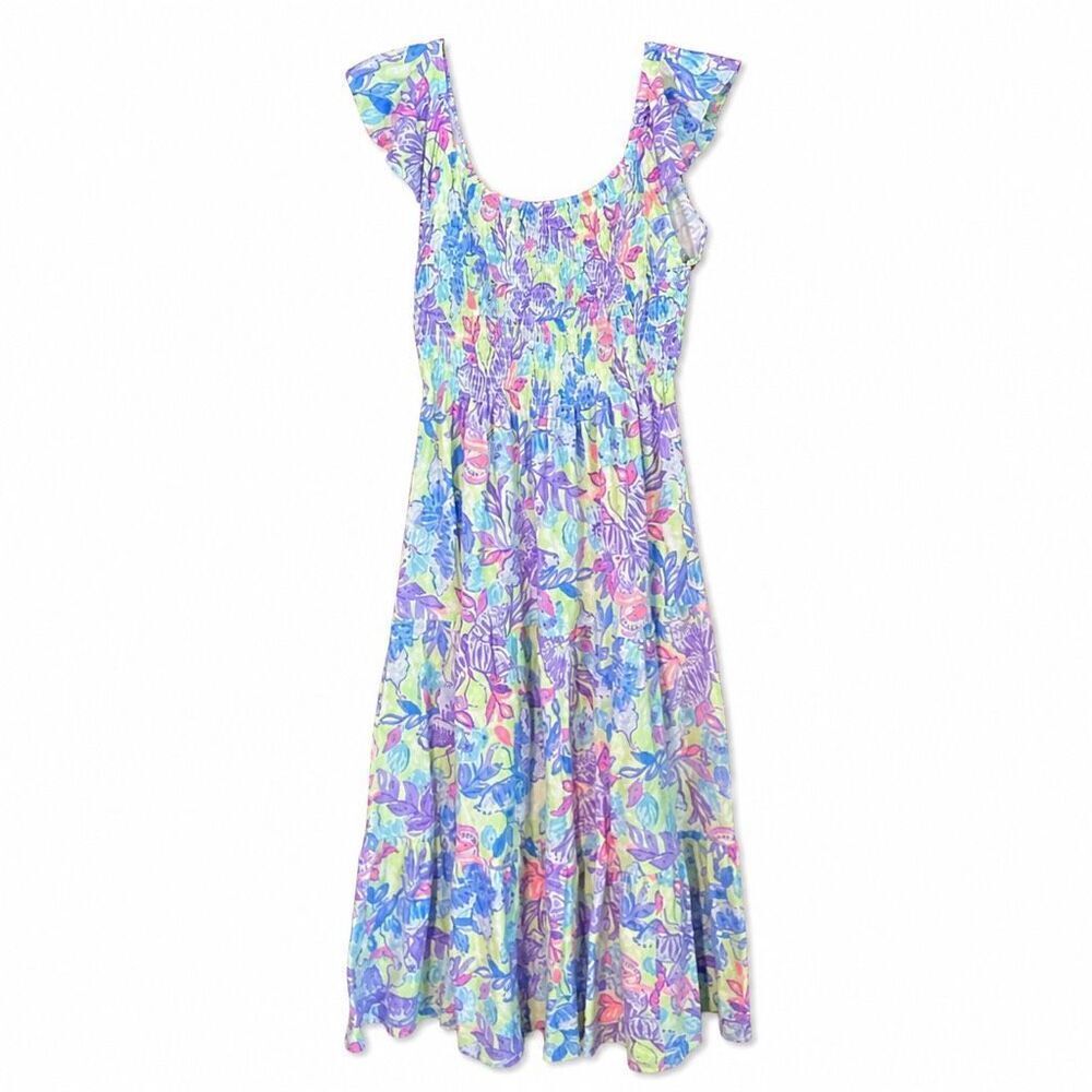 Lilly Pulitzer Jilly Midi Dress Floral Smocked Boho Romantic Women S